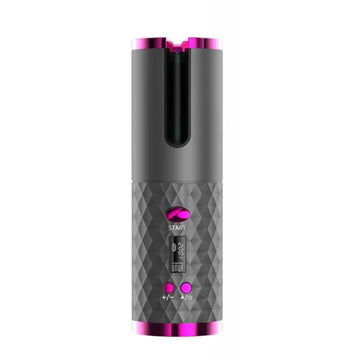 The Grey and Purple Rotating Cordless Hair Curler with a white background