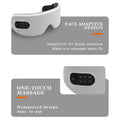 Two graphics, one including the Bluetooth Music Eye Massager, stating its face adaptive design and the other its touch screen, stating its one-touch massage feature.