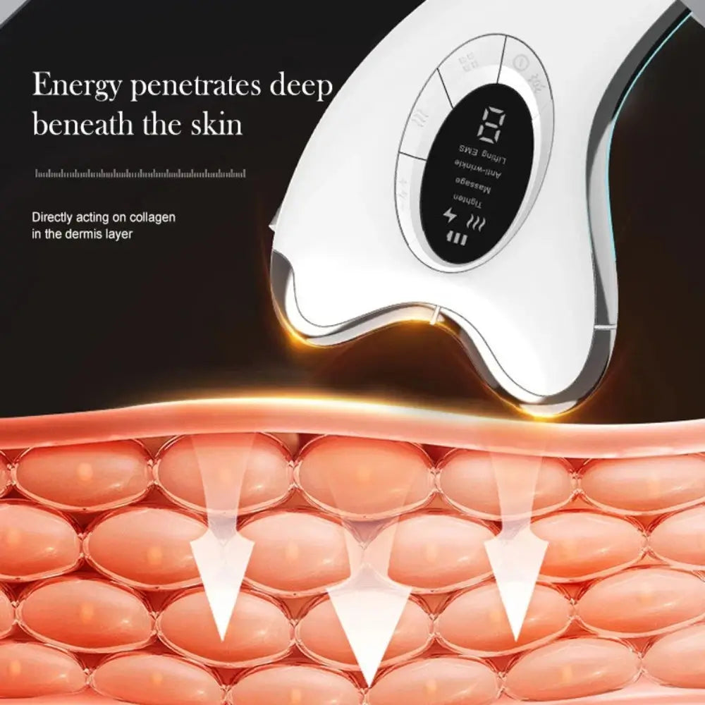 The electric gua sha facial massage tool penetrating the skin