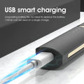 A graphic of the device showing its USB smart charging port with the charger plugged in and stating 120 minutes within a single charge