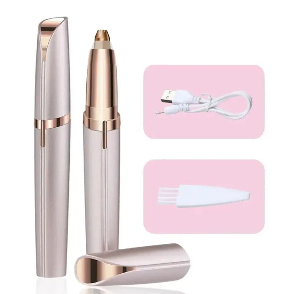 The Champagne Epilator For Eyebrows Hair removal, the charger and comb