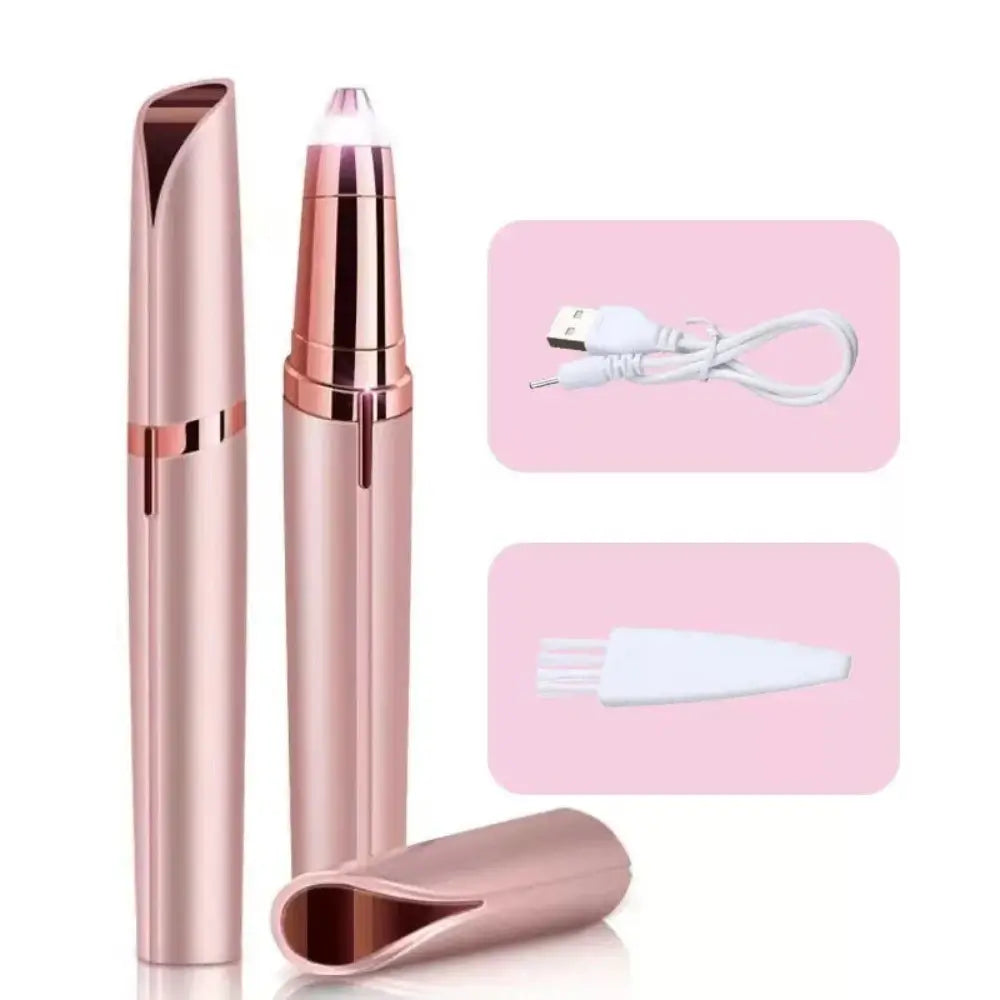 The Rose Gold Epilator For Eyebrows Hair removal, the charger and comb