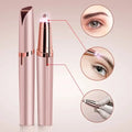 The rose gold Epilator For Eyebrows and 3 graphics on the right showing the devices in use for eyebrow hair removal on the face